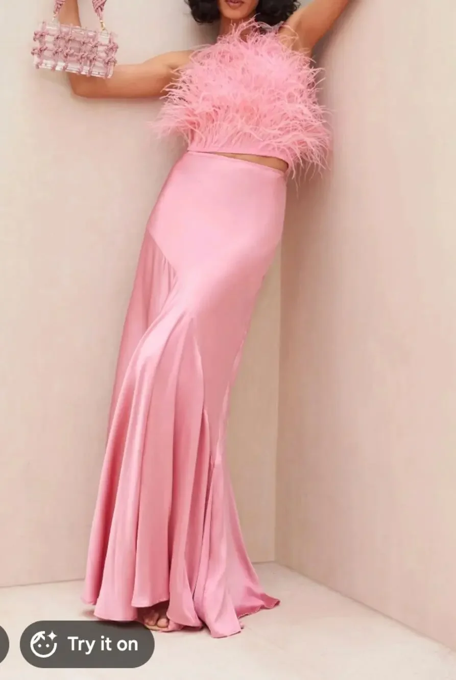 Cult Gaia Skirt Small Pelli Maxi Silk Satin Pink Skirt Party Formal Dressy Chic